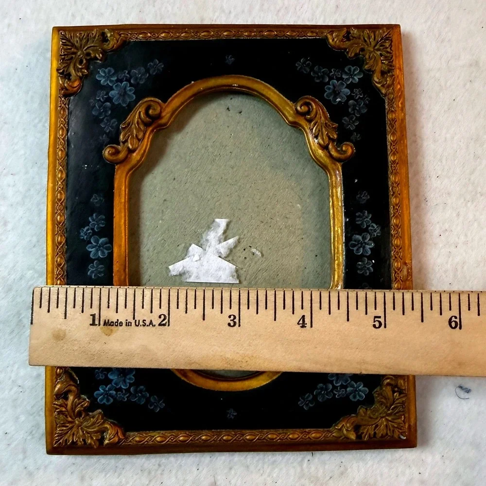 Vintage Ornate Gold Navy Floral Picture Frame Hollywood Regency French Decor